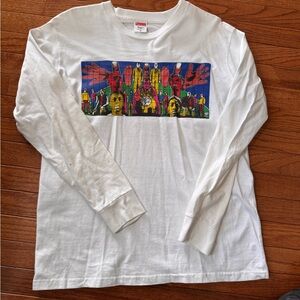 Supreme White Long Sleeve Tee with Colorful Graphic